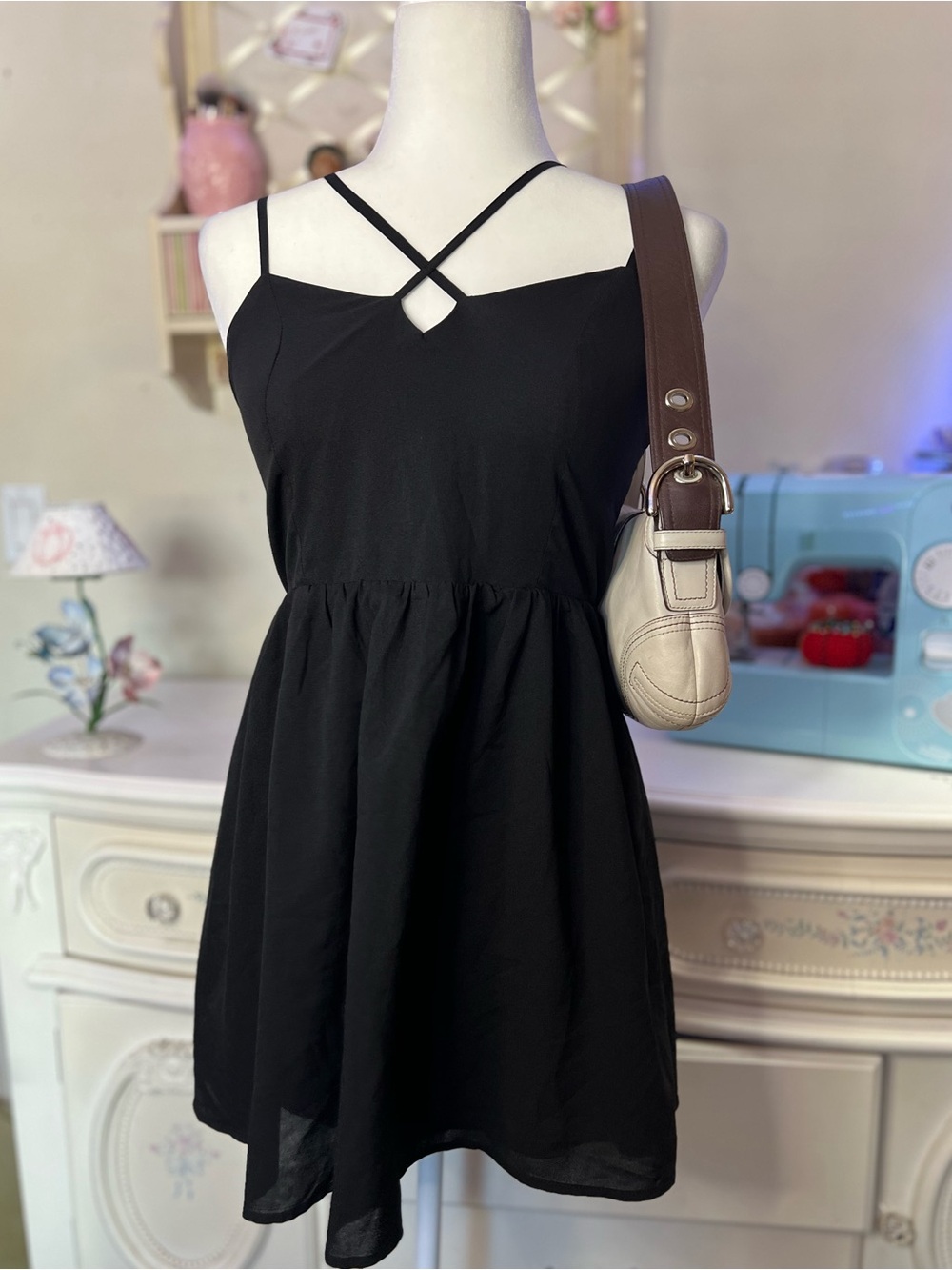 Tea n Cup Black Crisscross Strap Mini Dress